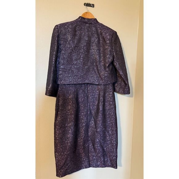 R&M Richards 6 Dress & Jacket 2-PC Set Plum Purple Jacquard Swirl Wedding Guest - Picture 11 of 15